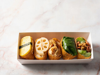 Fried Tofu Rice Balls  topped with various vegetables