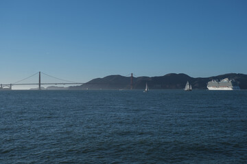 Princess cruiseship or cruise ship liner Royal P in San Francisco port Bay terminal sail away...