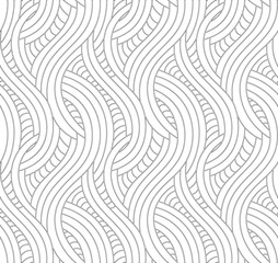 Vector black seamless linear pattern in minimalism style. Simple monochrome seamless pattern of thin smooth lines.
