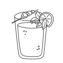 Drink, alcoholic cocktail, festive beverage for holiday celebrating. Use for decorating design menu. Hand-drawn doodle style. Editable stroke. Isolated. Vector illustration