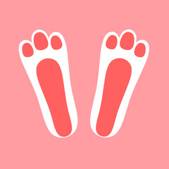 Pink easter bunny trail on pink background. Front and back paws vector, great for logos, greeting cards, kids cards, cute.