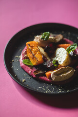 Seasonal pumpkin food at the restaurant. Food photography.