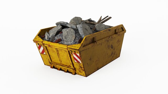 Yellow rusty dumpster container angle view