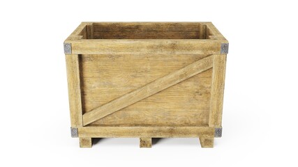 Construction wooden crate open position isolated on a white backgorund