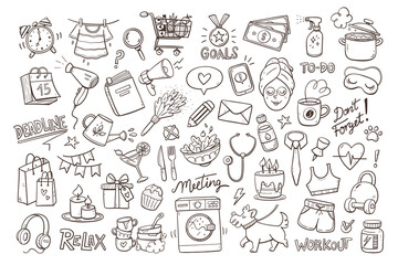 Daily Routines & Reminders Doodle Cliparts - obrazy, fototapety, plakaty