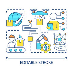 Improve manufacturing technology concept icon. Provide innovation. Improve working process. Automation abstract idea thin line illustration. Isolated outline drawing. Editable stroke. Arial font used