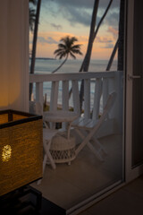 Balcony with night ocean view - vacation concept background