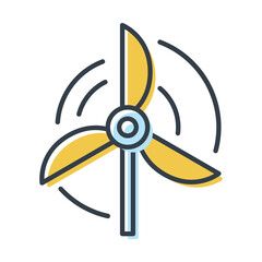 Windm or wind farm, alternative electricity mining, vector isolated flat icon. Saving ecology and environment design element.