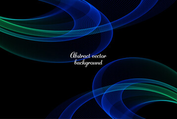 Abstract lines background with blue vector wave elements on black background