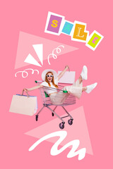 Creative 3d photo artwork graphics painting of happy funny lady driving shopping having fun...