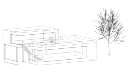 3d sketch of house on white background	
