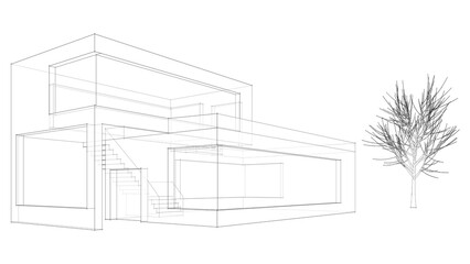 3d sketch of house on white background	
