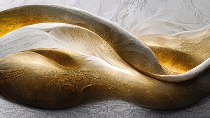 Beautiful curves with golden curves and white waves twisted and bent, contemporary art style, fine detailing, fluid liquid-like strikingly elegant, delicate, luxurious and dramatic design elements.