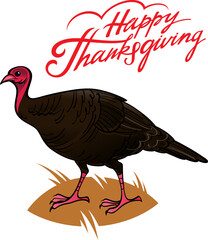 Turkey bird - Happy Thanksgiving symbol. Seasonal holiday, festive food. Isolated, white background.
