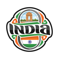 India Flag Travel Souvenir Skyline Landmark Map Sticker Logo Badge Label Stamp Seal Emblem Coat of Arms Gift Vector Illustration SVG EPS