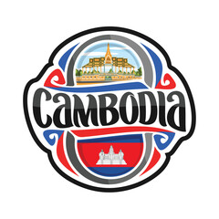 Cambodia Flag Travel Souvenir Skyline Landmark Map Sticker Logo Badge Label Stamp Seal Emblem Coat of Arms Gift Vector Illustration SVG EPS
