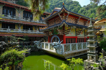Fototapeta premium Ipoh, Malaysia - October 2022: Views of the Sam Poh Tong Temple, Chinese temple built within a limestone cave on October 19, 2022 in Ipoh, Malaysia..
