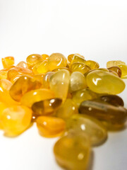 Close up yellow shiny glass beads