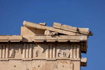 Details of Parthenon portico, Athens, Greece. Temple was dedicated to the goddess Athena
