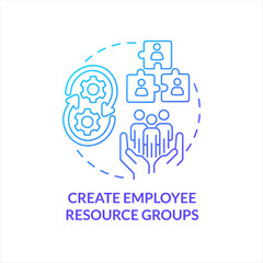 Create employee resource groups blue gradient concept icon. Workers communities. Employment brand. Build team abstract idea thin line illustration. Isolated outline drawing. Myriad Pro-Bold font used
