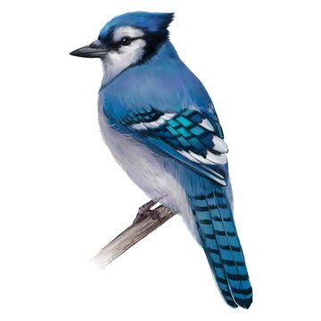 Blue Jay. Watercolour illustration of a Blue Jay. Idea for educational books, postcards, stickers.