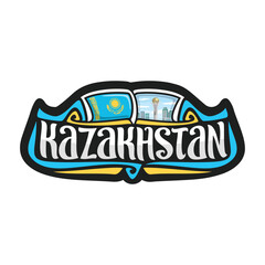 Kazakhstan Flag Travel Souvenir Skyline Landmark Map Sticker Logo Badge Label Stamp Seal Emblem Coat of Arms Gift Vector Illustration SVG EPS