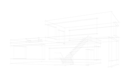 3d sketch of modern building on white background	
