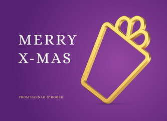 Fashion Merry Christmas purple greeting card template festive gift box frame bauble 3d icon vector