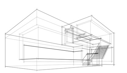 3d sketch of modern building on white background	
