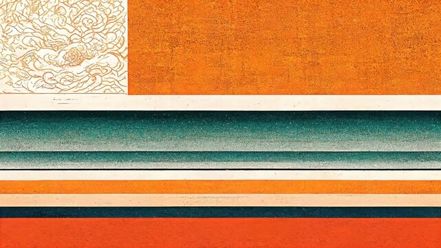 Dramatic design elements with straight orange and green lines, Japanese textures Japanese traditional graphics, fine detailing, fluid liquid-like impression, elegant, delicate, luxurious and dramatic