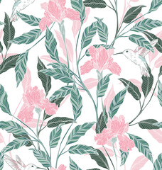 Floral pattern with humingbird Free Vector