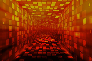 Perspective tunnel made of repeating squares. Orange