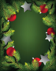 Christmas decoration. firs frame and green background
