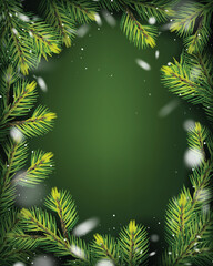 Christmas decoration. firs frame and green background
