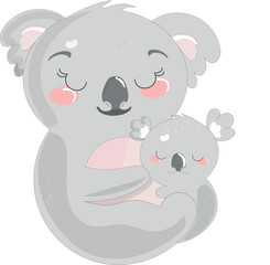 Vector illustration of the baby koala and his mom, cartoon animals 