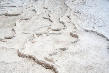 White travertines, calcite cliff of Pamukkale in Turkey