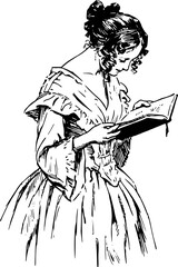 sketch of a girl reading book vector