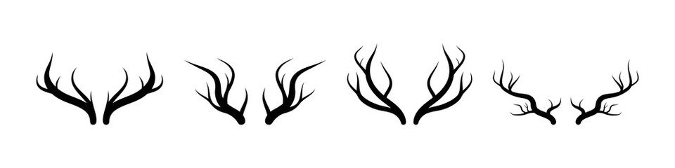set of hand drawn deer horn silhouettes