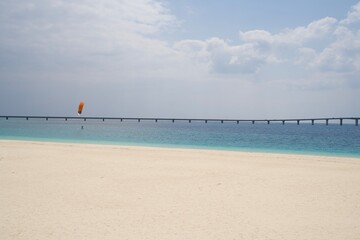 Sandy beach and marine activities at Yonaha Beach