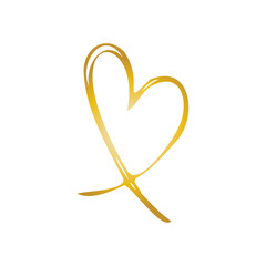 Simple golden doodle hand drawn heart. Isolated design element for valentine's day, wedding, romance