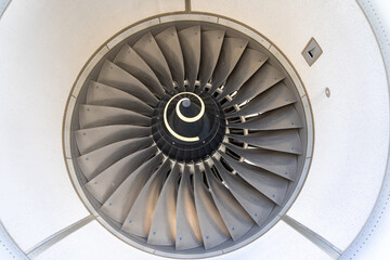 Closeup shot of white round huge aircraft engine