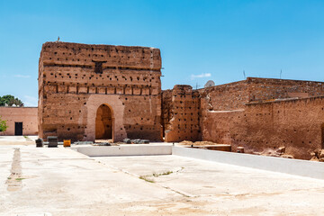 Ruined buildings of Badi Palace in Marrakech, Morocco, North Africa