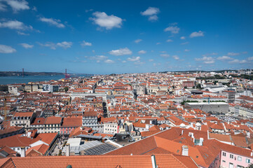 Views of buildings of orange brick in Lisbon