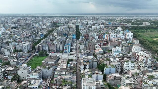 aerial view of the city - urban dhaka city skyline view video footage- aerial view dhaka, bangladesh