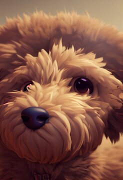 Cute fluffy goldendoodle puppy closeup