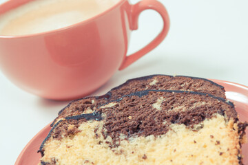 Fresh yeast dough with cocoa for different festive occasions, coffee with milk. Delicious dessert