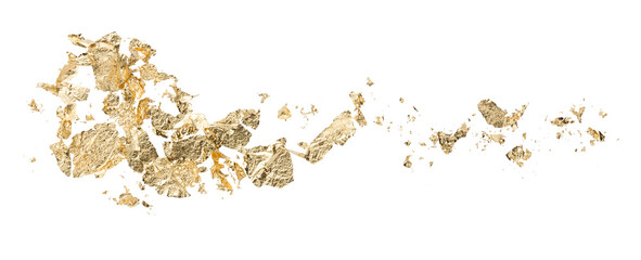 pieces / flakes of gold foil (art and craft supply) isolated - graphic design element  - 541483131