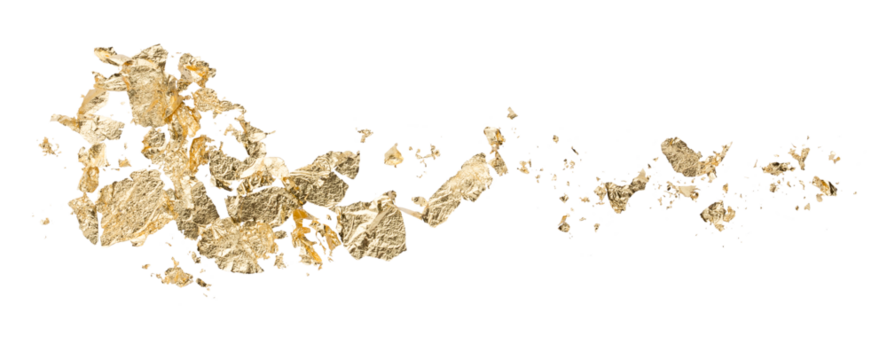 pieces / flakes of gold foil (art and craft supply) isolated - graphic design element 
