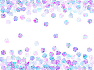Holographic paillettes confetti scatter vector background. Bright flickering sequin particles party decor flatlay. Christmas confetti placer glossy background.