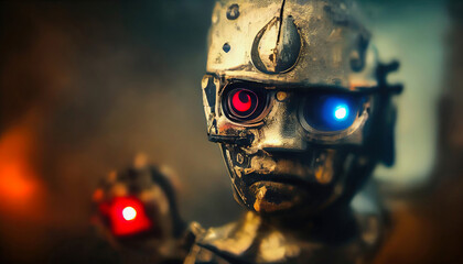 Evil Artificial Intelligence robot on warfield